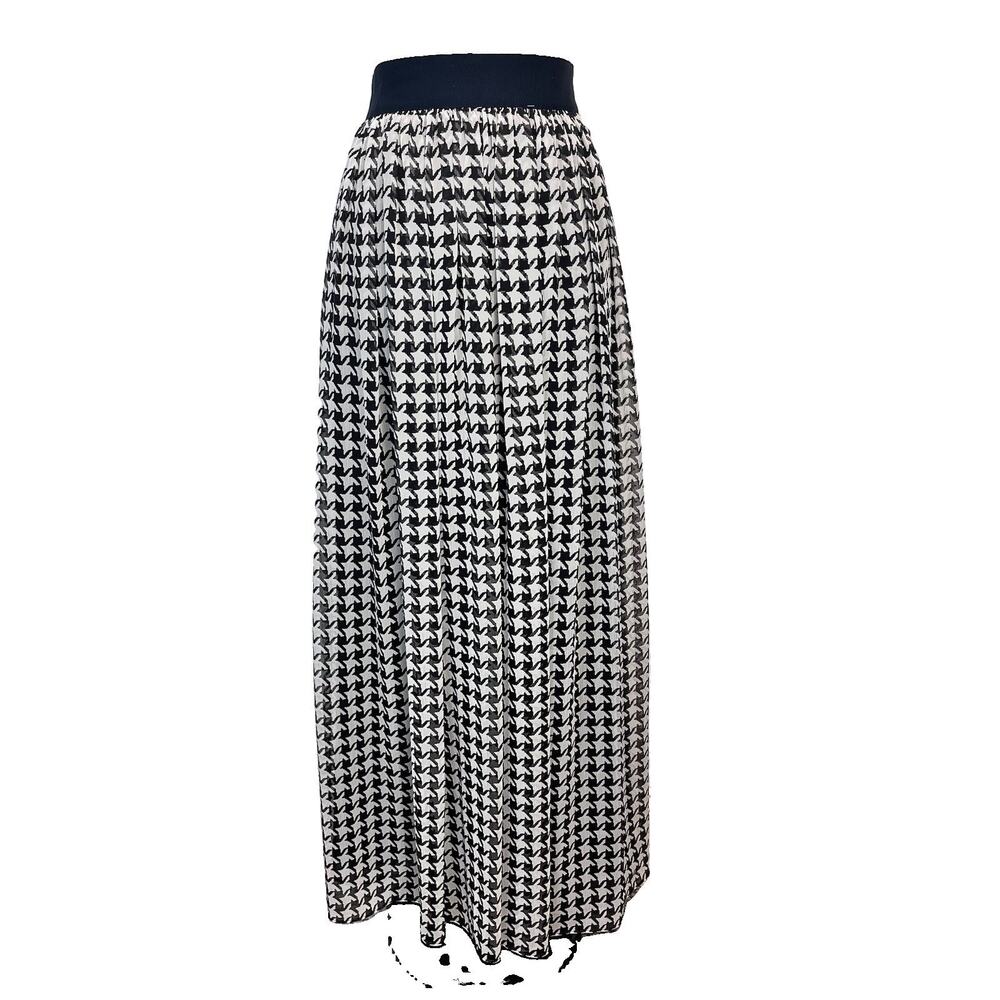 Talbots Skirt sz 16 Black White Sheer Hounds Tooth Long Maxi Full Formal Evening